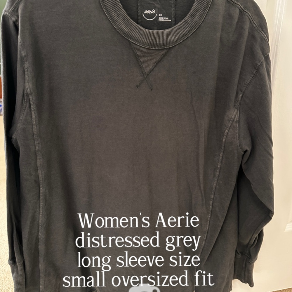 Women’s Aerie Charcoal distressed Long Sleeve Top oversized fit